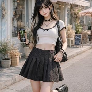 Faded Rose Black Angel Pleated Mini Skirt M Emo Y2K Kawaii Goth DollsKill Vibes